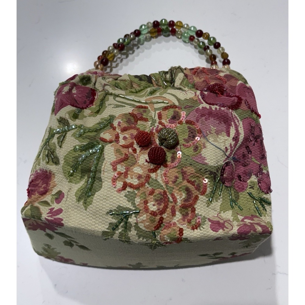 Christian Livingston Beaded Floral Purse Handbag, bead repaired, small stain